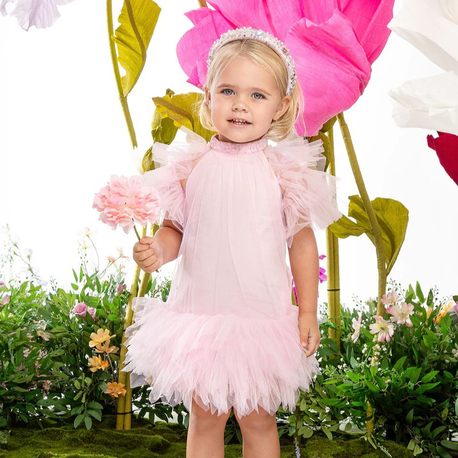 Baby Girls Pink Ruffled Tulle Dress Set, 1, hi-res image number null
