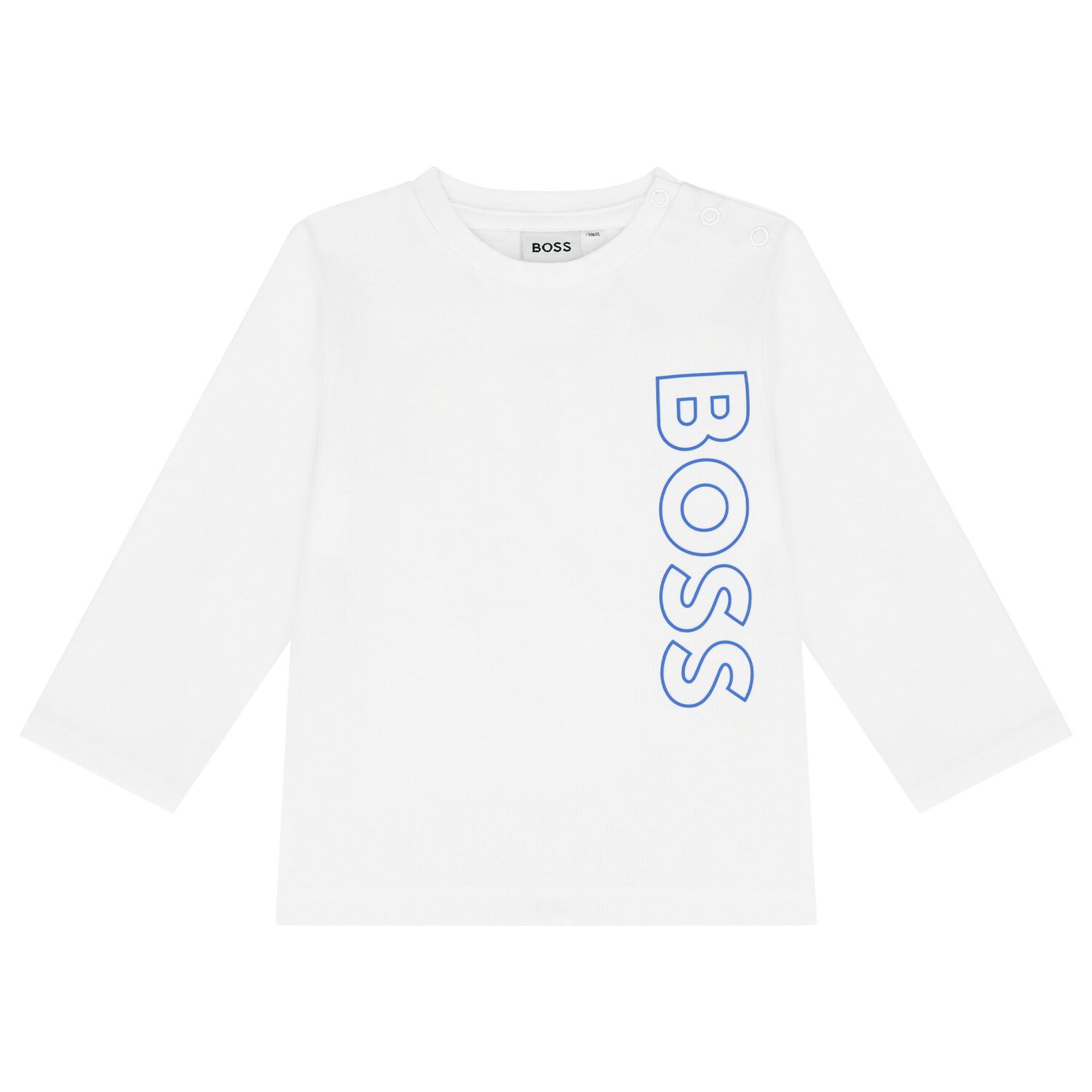 Younger Boys White Logo Long Sleeve Top, 1, hi-res