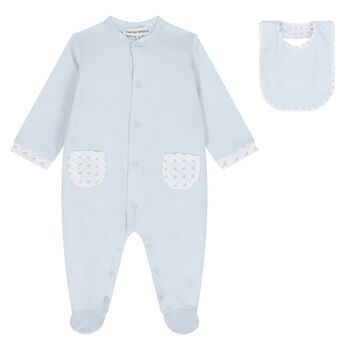 Baby Boys Blue & White Logo Babygrow Set