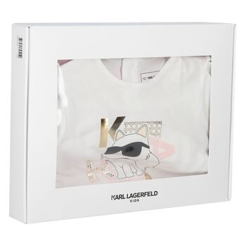Girls White & Pink Choupette Logo Shorts Set