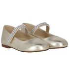 Girls Gold Swarovski Embellished Shoes, 1, hi-res