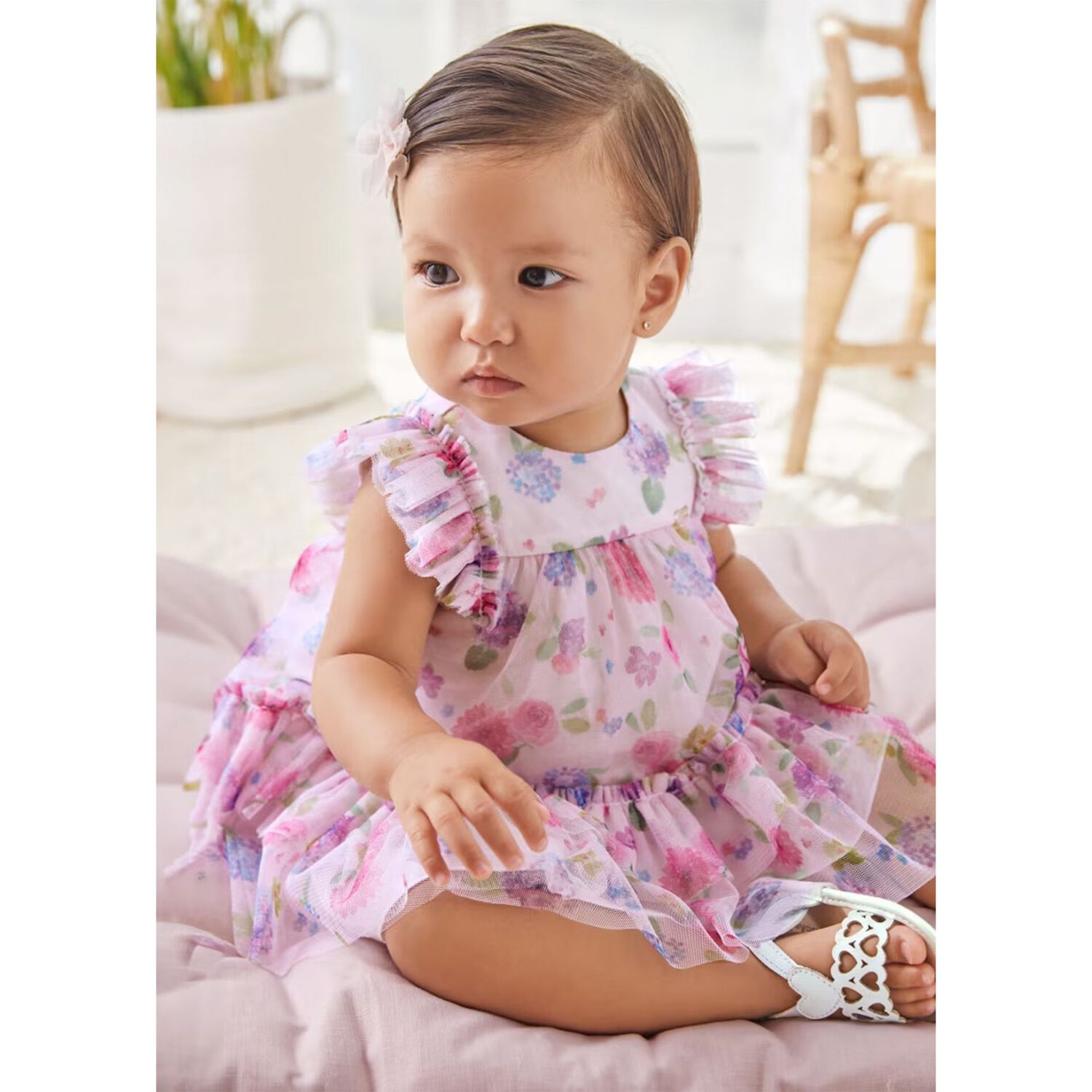 Baby Girls Pink Floral Dress, 1, hi-res