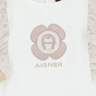 Girls White & Gold Logo Dress, 1, hi-res