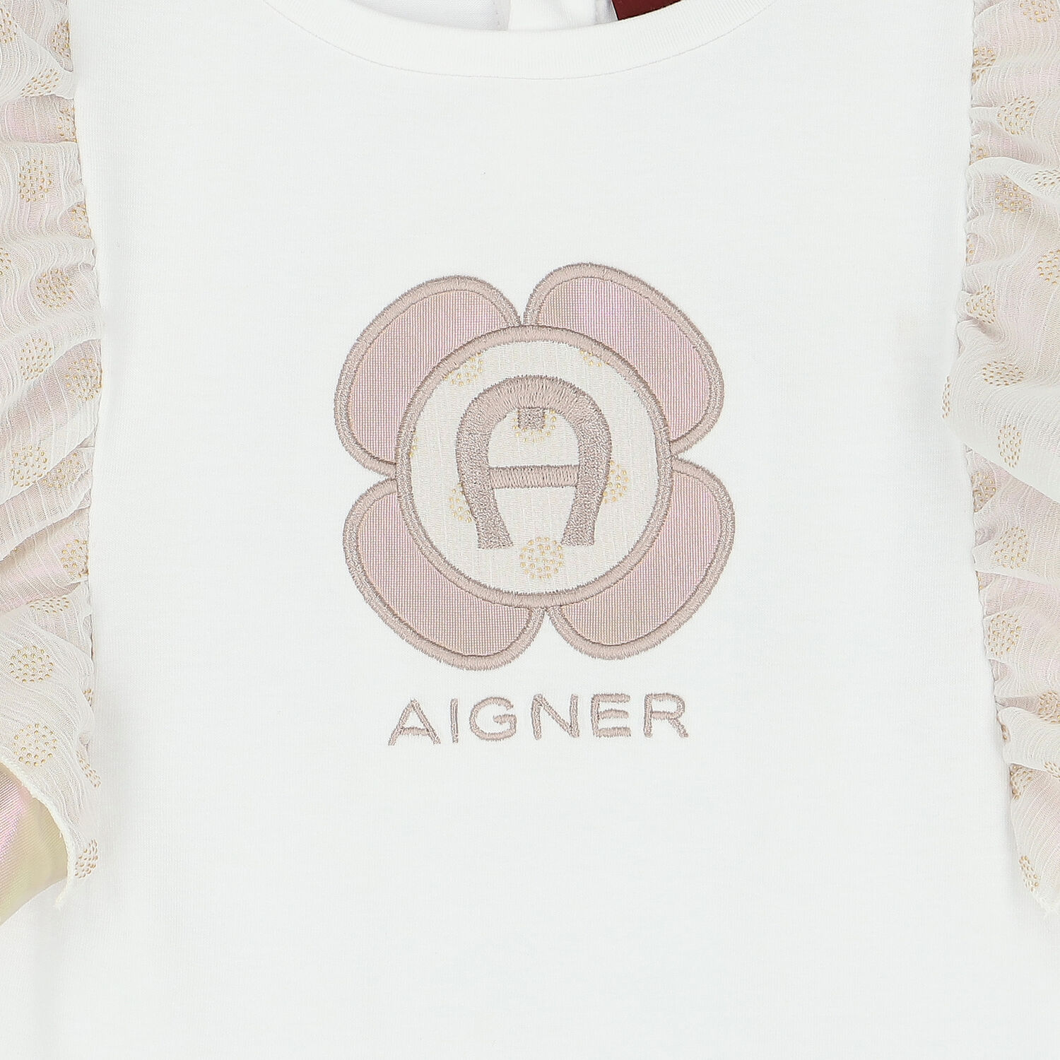 Girls White & Gold Logo Dress, 1, hi-res