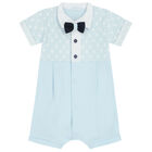Baby Boys Blue & White Polo Romper, 1, hi-res