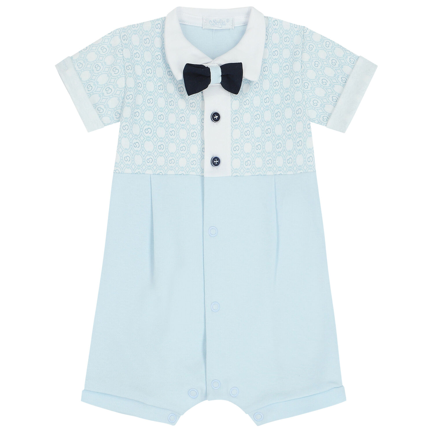 Baby Boys Blue & White Polo Romper, 1, hi-res
