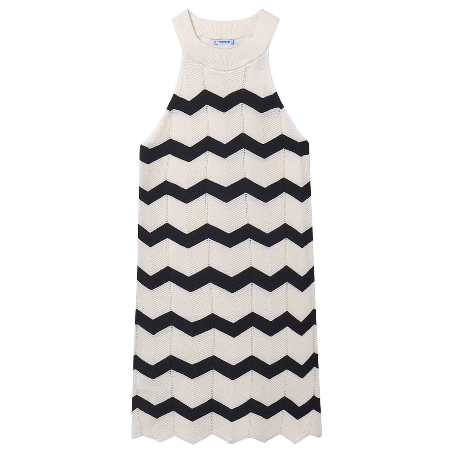 Girls Ivory & Black Zigzag Knitted Dress, 2, hi-res