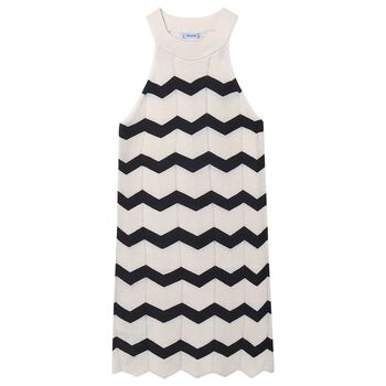 Girls Ivory & Black Zigzag Knitted Dress