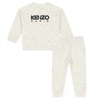 Younger Girls Ivory Flower Logo Tracksuit, 1, hi-res