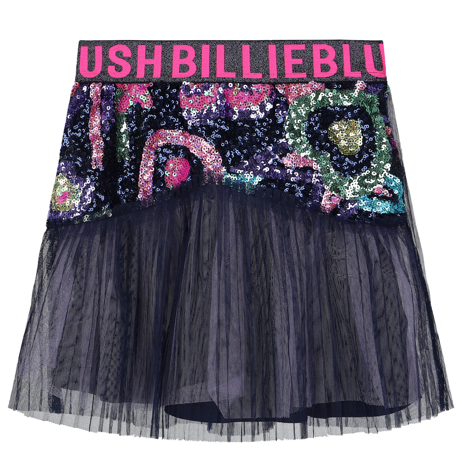 Girls Navy Blue Logo Tulle & Sequin Skirt, 1, hi-res