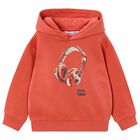 Boys Orange Headphone Hooded Top, 1, hi-res