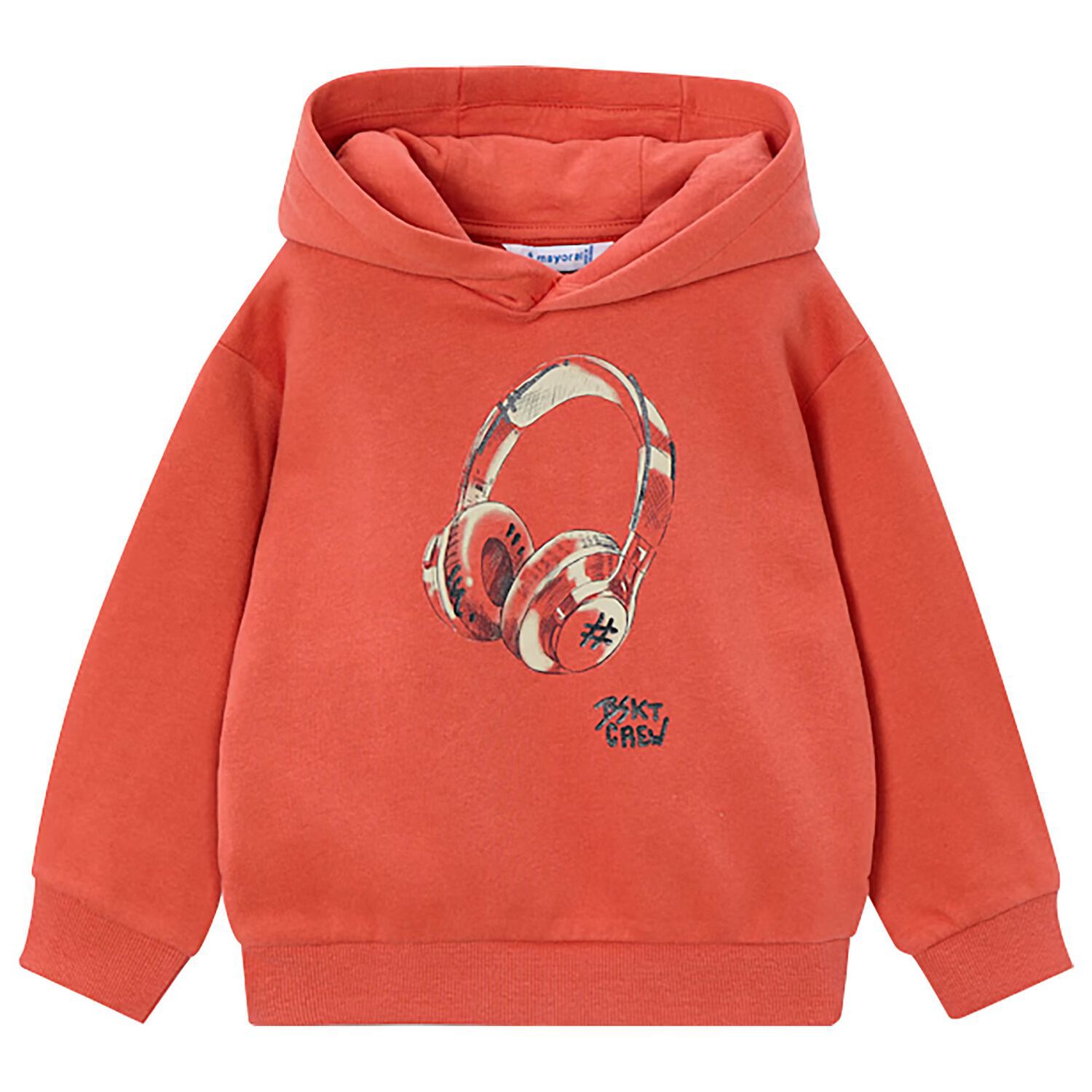 Boys Orange Headphone Hooded Top, 1, hi-res