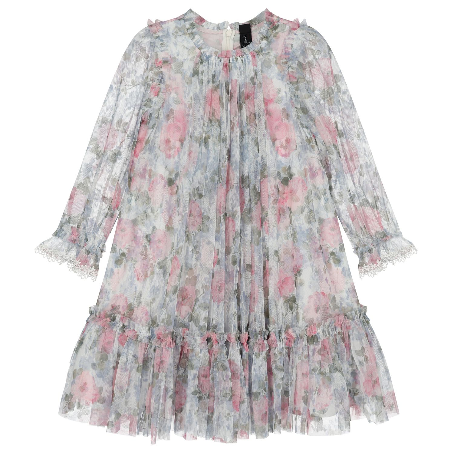 Girls Pink & Blue Floral Tulle Dress, 1, hi-res