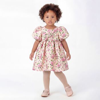 Baby Girls Pink Floral Puff Sleeve Dress