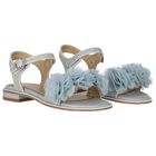 Girls Silver Flower Sandals, 2, hi-res