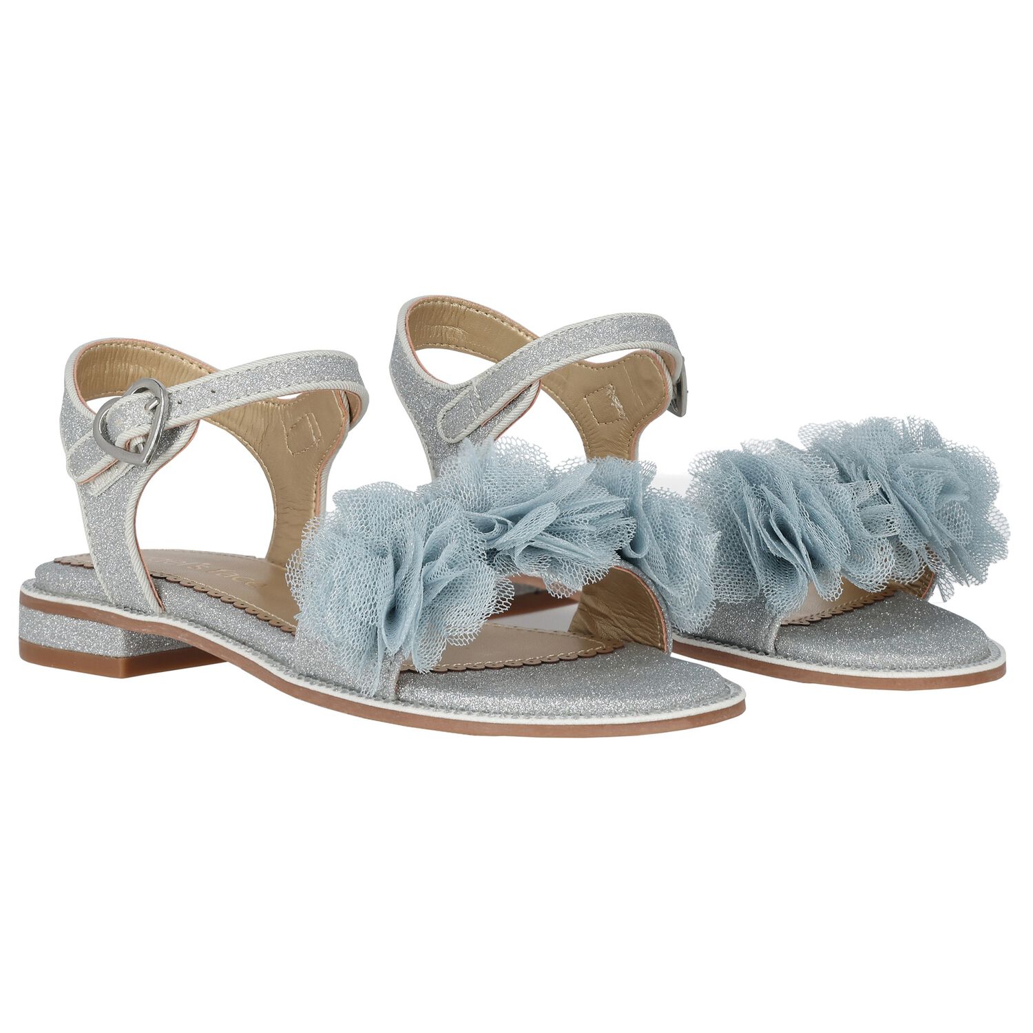 Girls Silver Flower Sandals, 2, hi-res