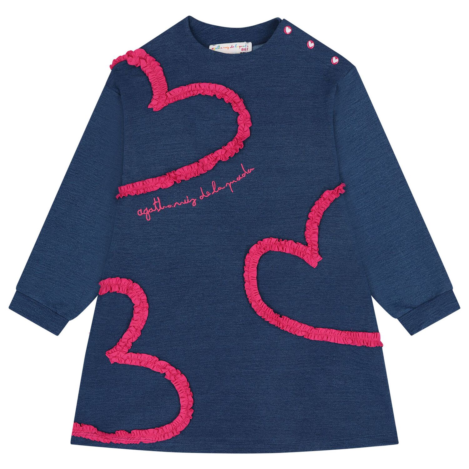 Girls Blue & Pink Heart Dress Set, 1, hi-res