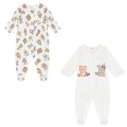 Baby Girls White Bear & Bunny Babygrows ( 2-Pack ), 3, hi-res