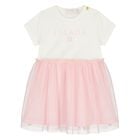 Younger Girls White & Pink Logo Tulle Dress, 1, hi-res