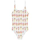 Girls White Ice Cream Swimsuit, 1, hi-res