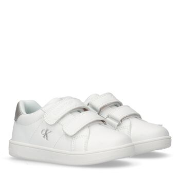 Girls White & Silver Logo Trainers