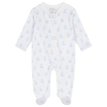 Baby Boys White & Blue Teddy Bear Time Babygrow