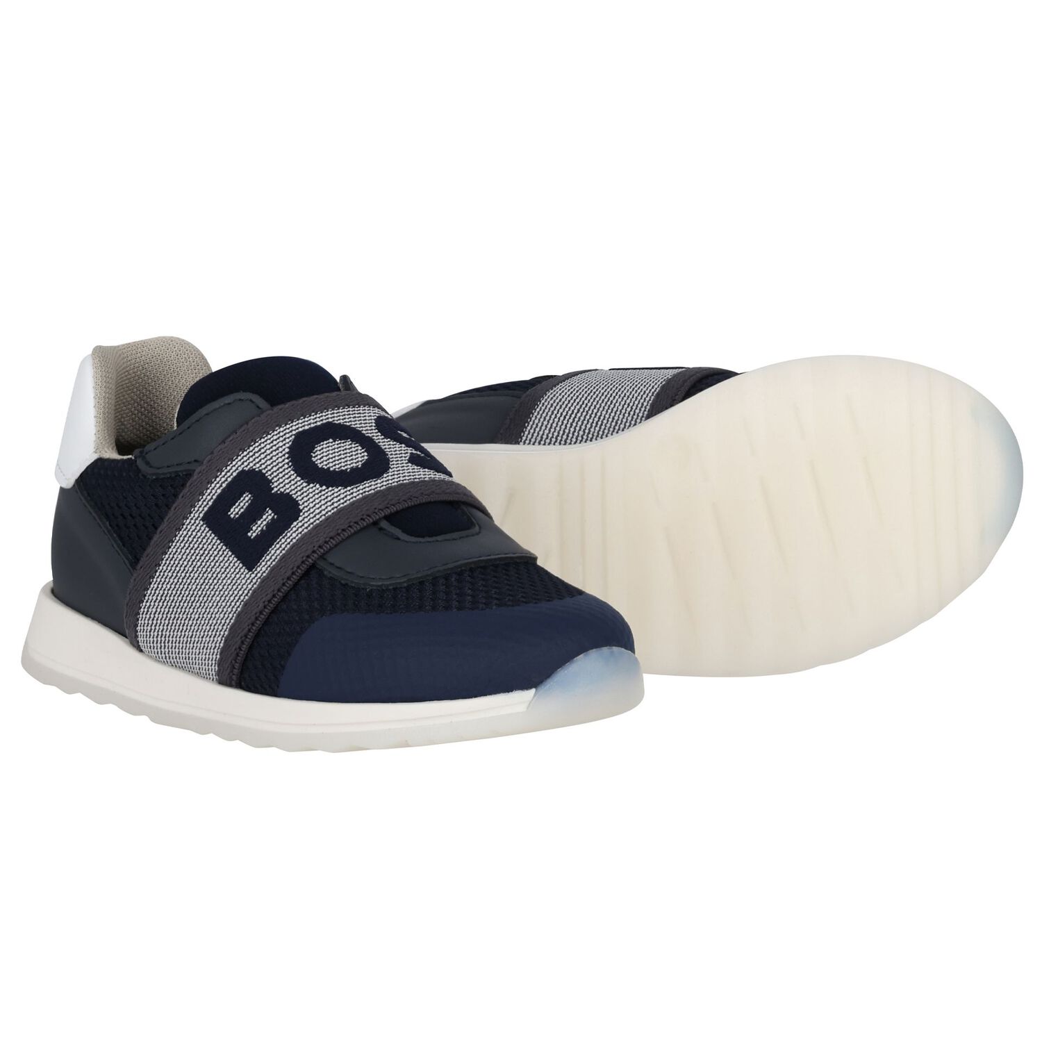 Boys Navy Blue Logo Trainers, 2, hi-res image number null