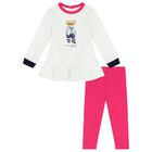 Baby Girls White & Pink Logo Leggings Set, 1, hi-res
