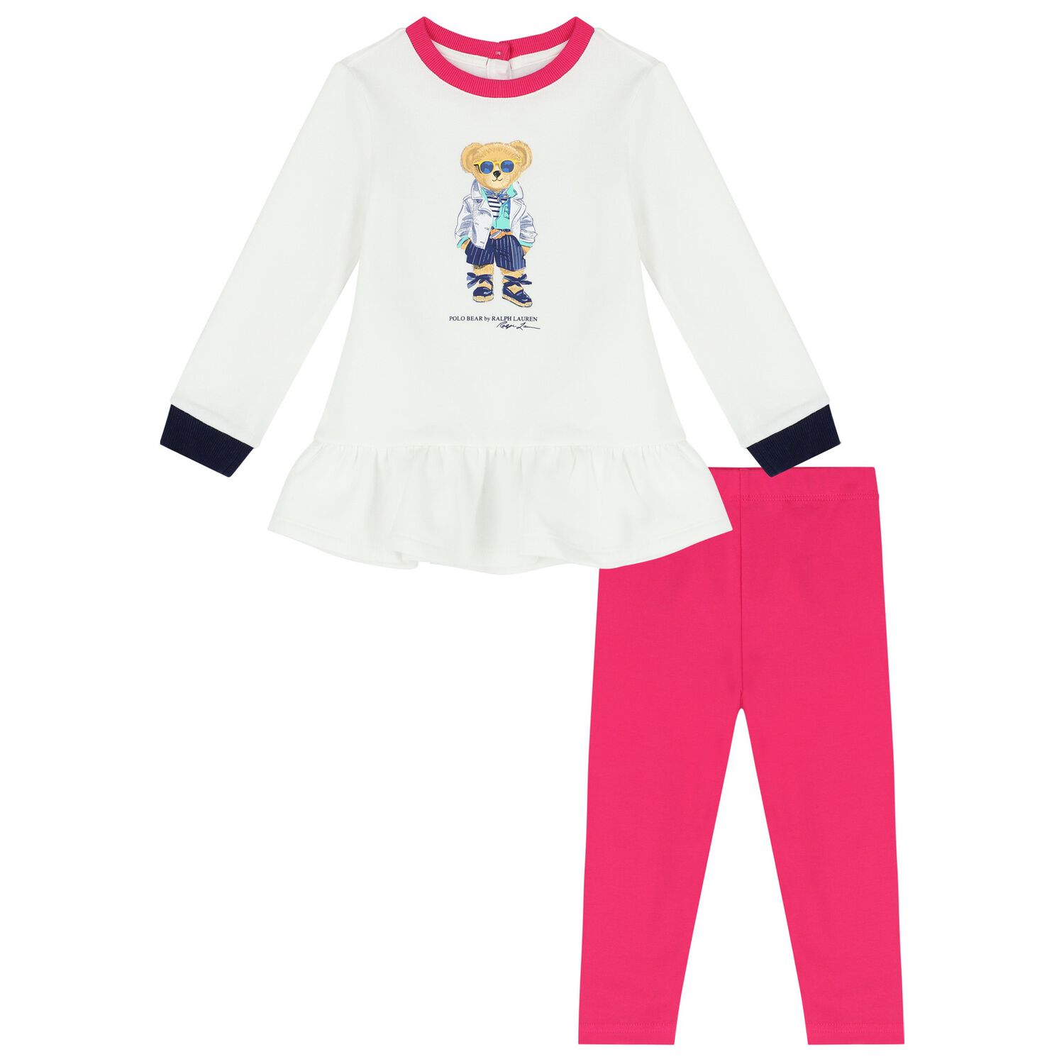 Baby Girls White & Pink Logo Leggings Set, 1, hi-res