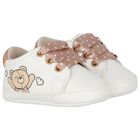 Baby Girls White & Beige Teddy Bear Trainers, 1, hi-res