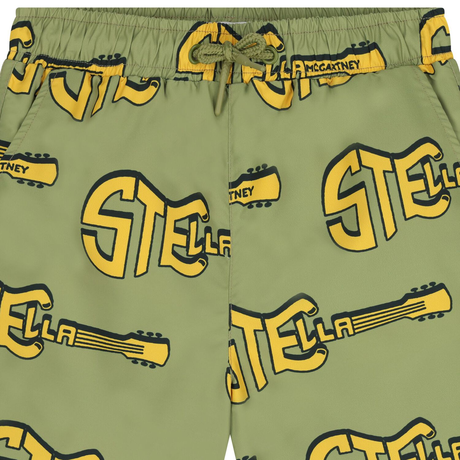 Boys Green & Yellow Guitar Swim Shorts, 1, hi-res