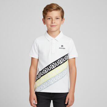 Boys White Logo Polo Shirt