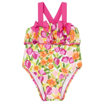 Younger Girls Green & Pink Floral Swimsuit