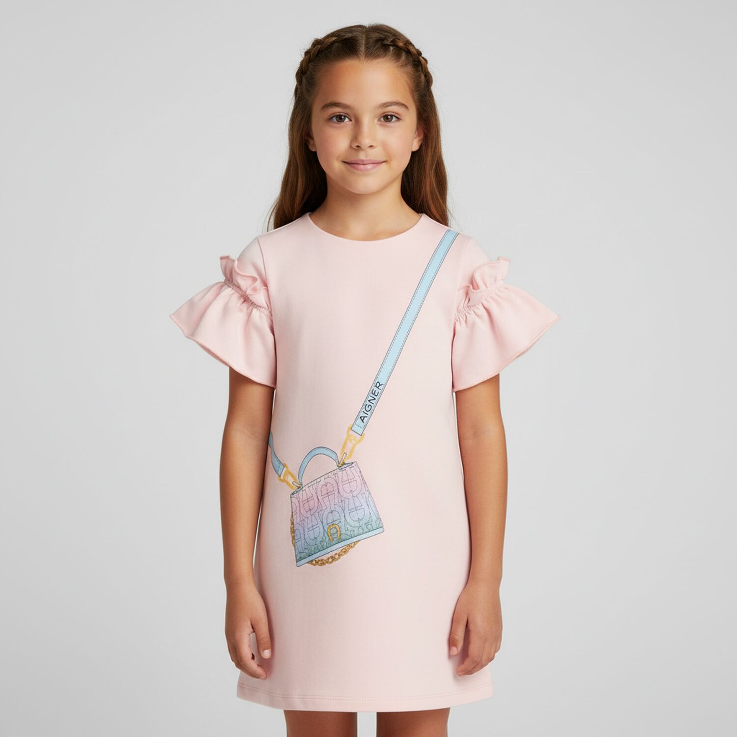 Girls Pink Bag Ruffle Dress, 4, hi-res image number null