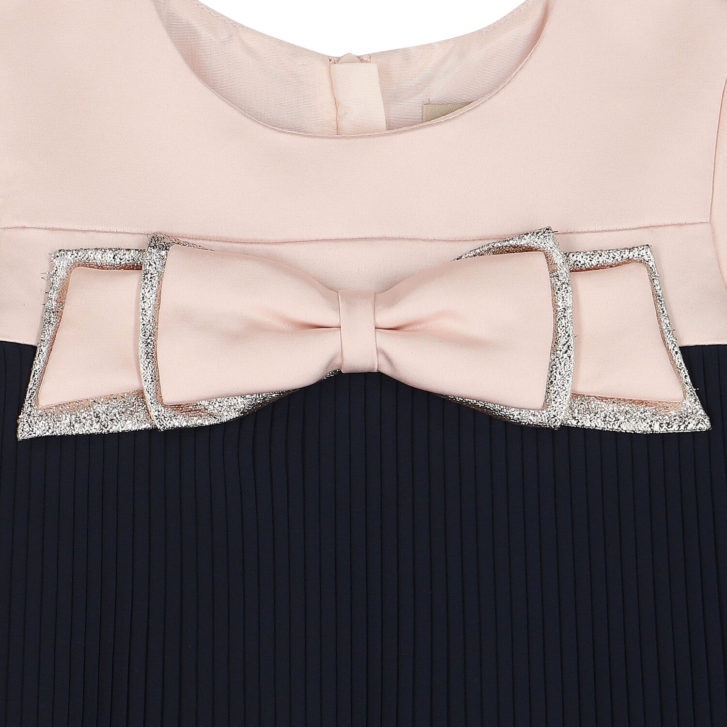 Girls Pink & Navy Pleated Dress, 1, hi-res