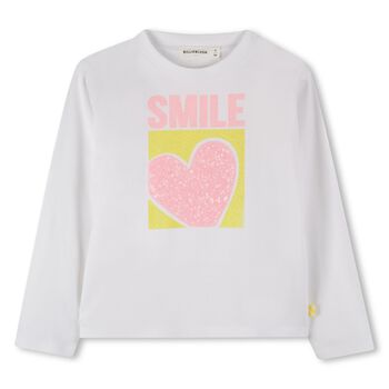 Girls White Embellished Heart Long Sleeve Top