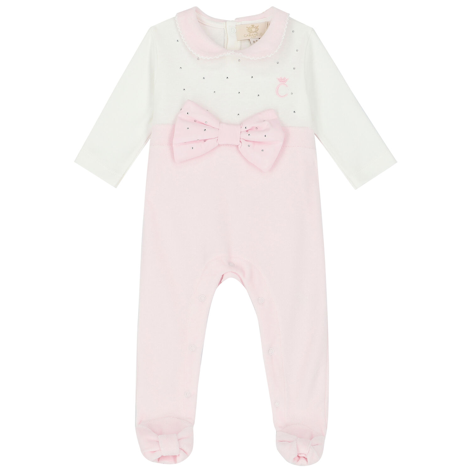Baby Girls Pink & Ivory Embellished Babygrow, 1, hi-res