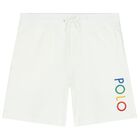 Boys White Logo Shorts, 1, hi-res