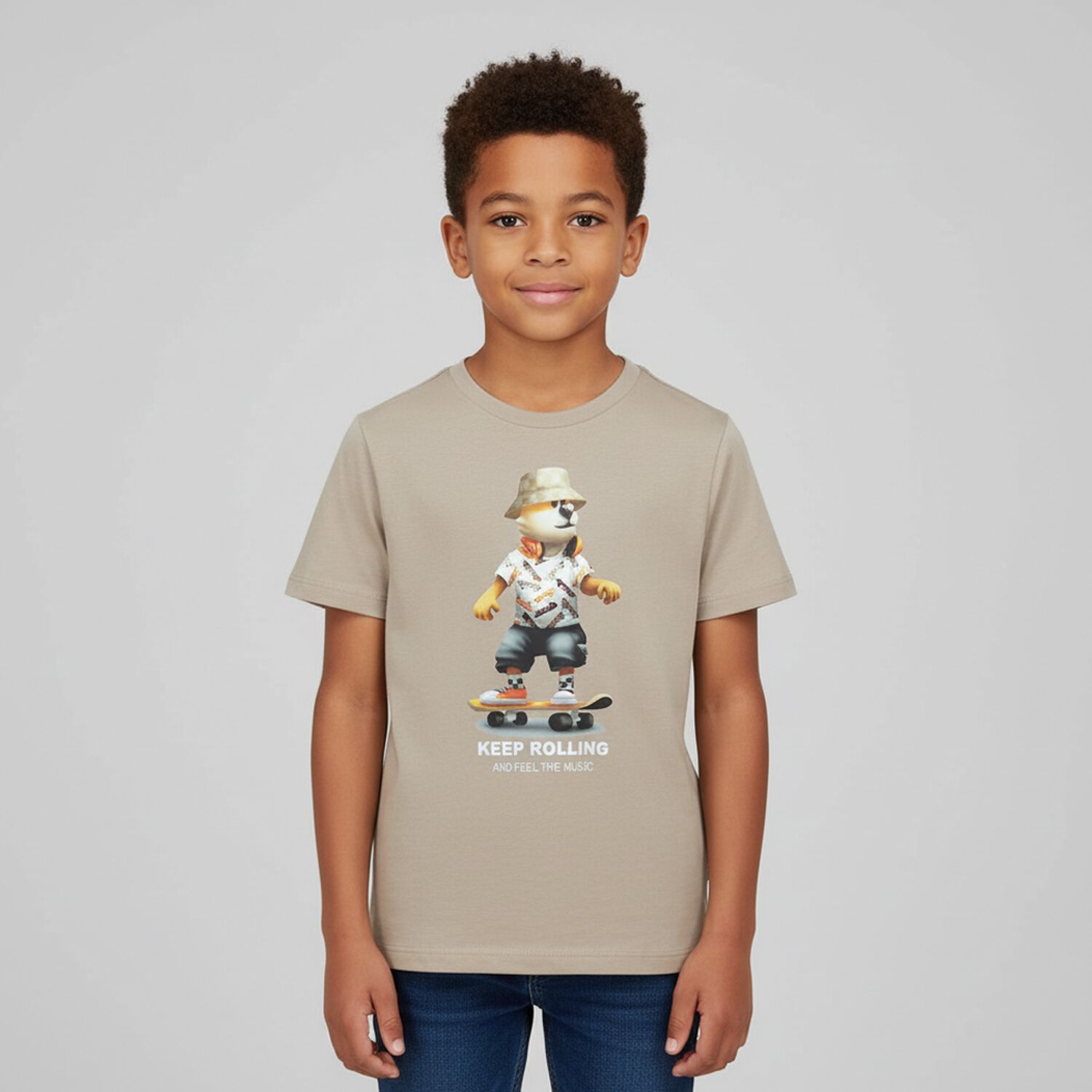 Boys Beige Lion Skater T-Shirt, 1, hi-res