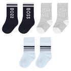 Younger Boys Blue, Navy & Grey Socks ( 3-Pack ), 2, hi-res