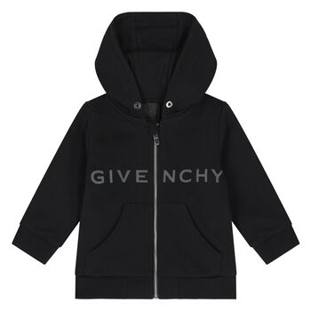 Younger Boys Black Logo Hooded Zip Up Top