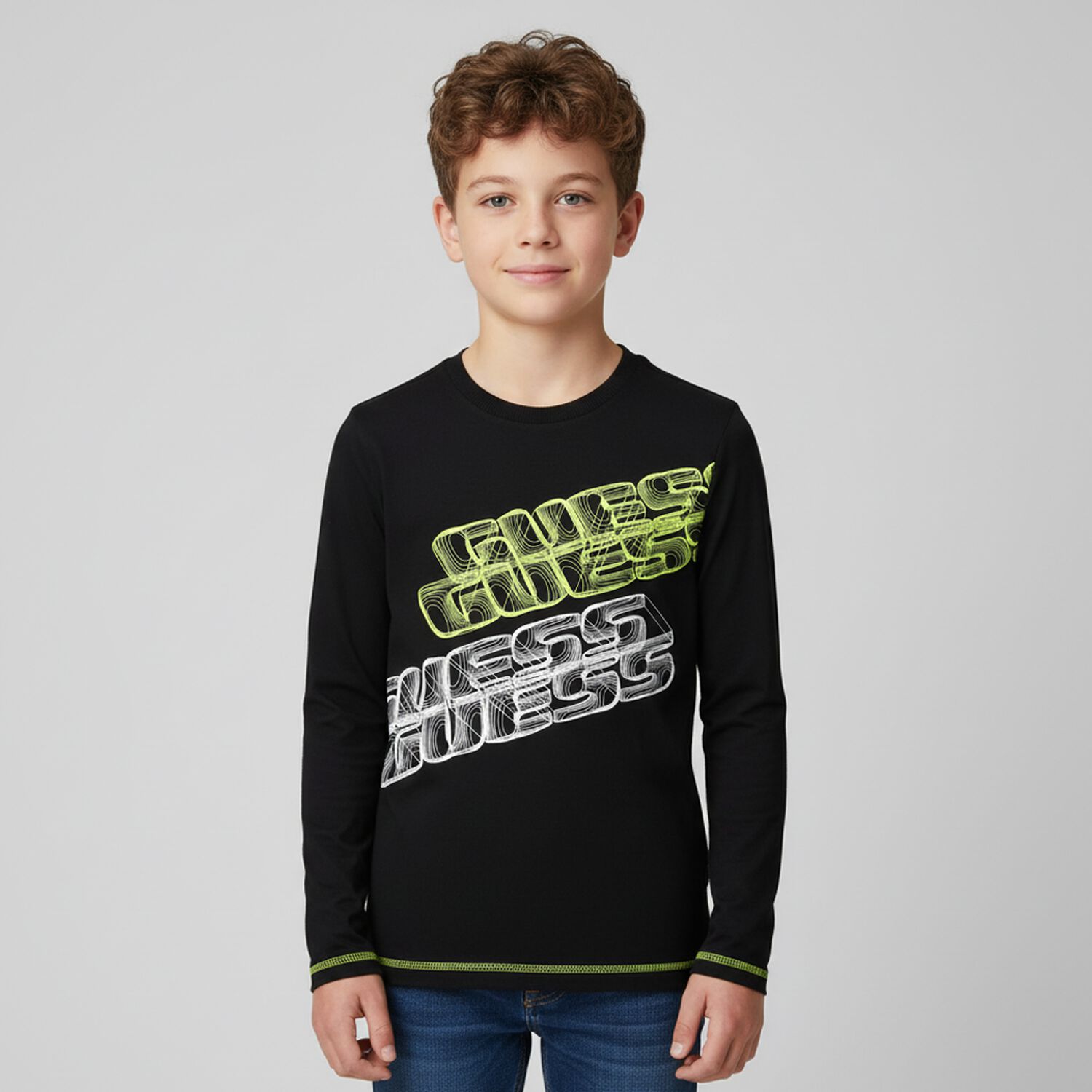 Boys Black Logo Long Sleeve Top, 1, hi-res image number null