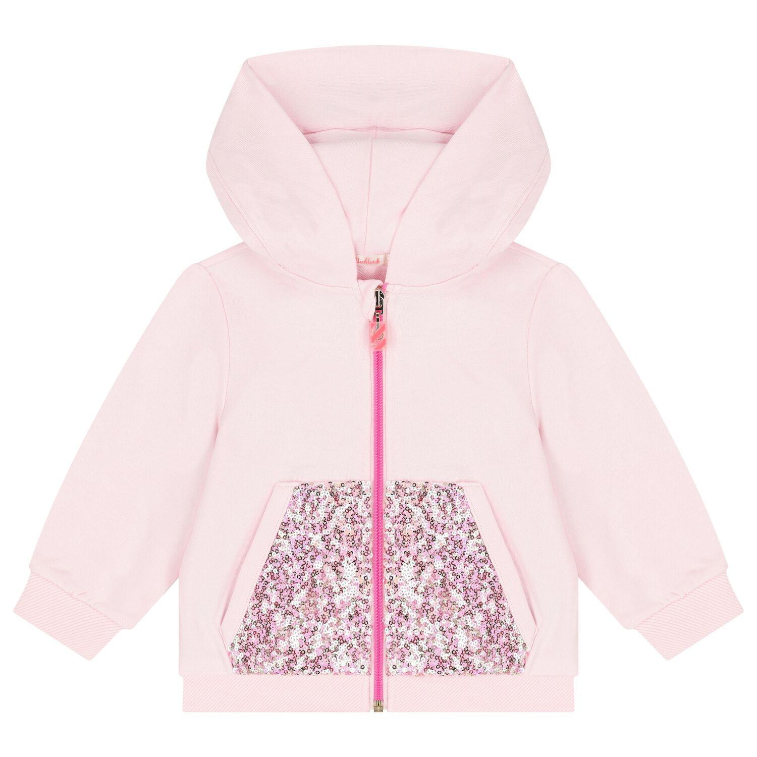 Younger Girls Pink Sequin Hooded Zip Up Top, 1, hi-res
