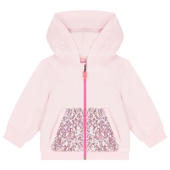 Younger Girls Pink Sequin Hooded Zip Up Top