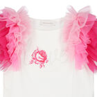 Girls Ivory & Pink Ruffled T-Shirt, 1, hi-res