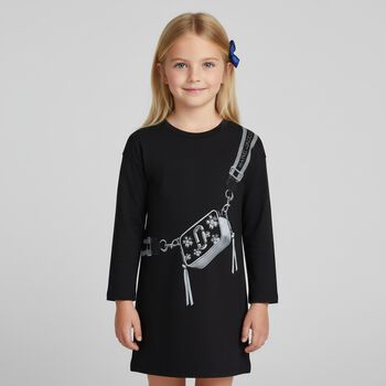 Girls Black Logo Bag Dress