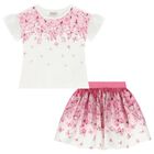 Girls White & Pink Butterfly Skirt Set, 2, hi-res