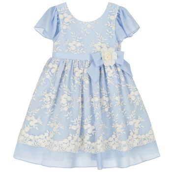 Girls Blue Embroidered Chiffon Dress