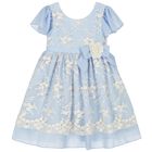 Girls Blue Embroidered Chiffon Dress, 1, hi-res