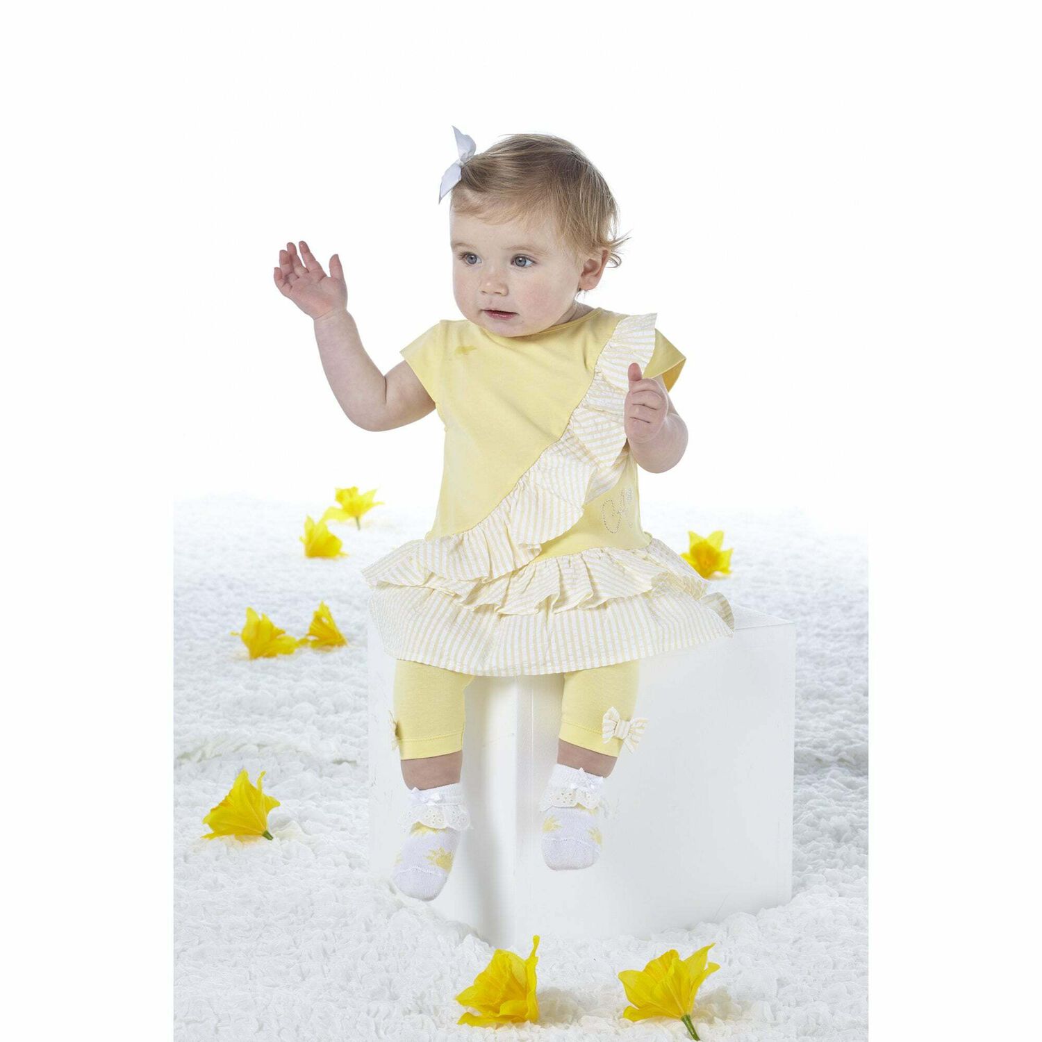Baby Girls Yellow & White Leggings Set, 1, hi-res